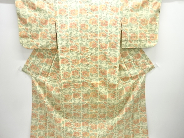 JAPANESE KIMONO / ANTIQUE KIMONO / SILK / TSUMUGI / WOVEN FLOWER